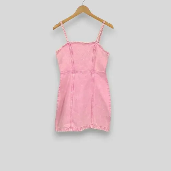 Y2k Vintage Pink Acid Wash Denim Mini Dress Size Small - Picture 5 of 6